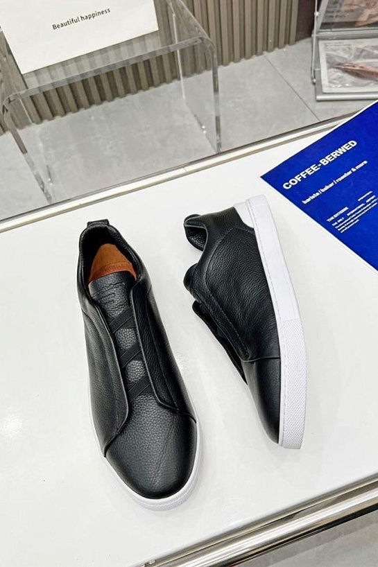 Чёрные кожаные кроссовки Ermenegildo Zegna