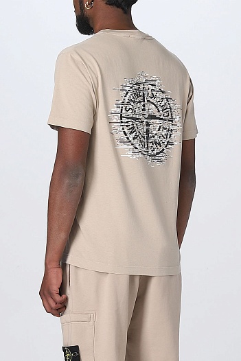 Мужская бежевая футболка Stone Island logo-print   