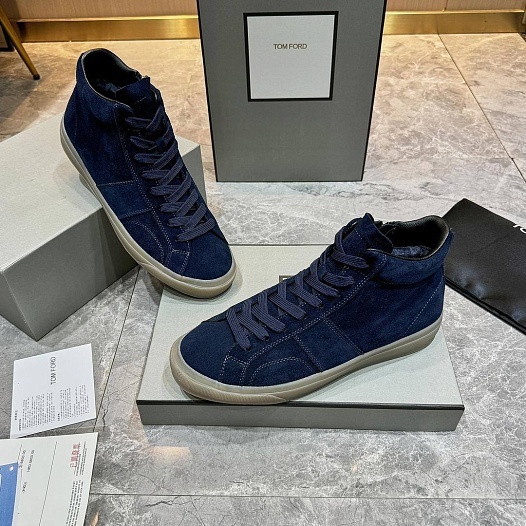 Замшевые кроссовки с мехом Tom Ford high-top - Navy   