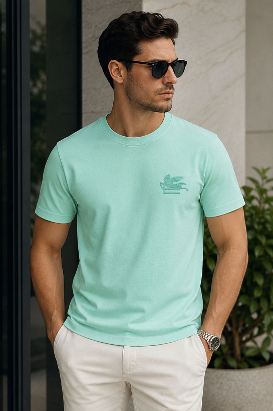 Футболка зелёного цвета Etro Pegaso embroidery