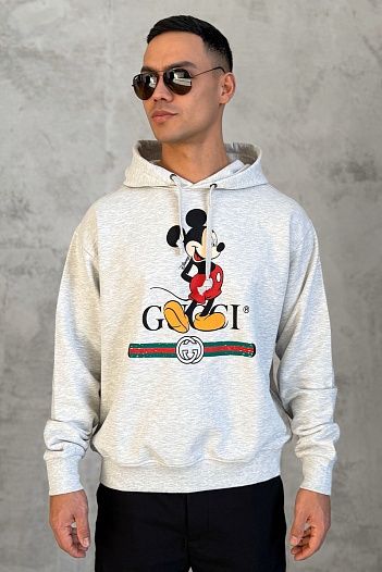 Серое оверсайз худи Gucci Disney "Mickey Mouse"   