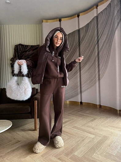 Женский костюм тройка на флисе Max Mara Premium - Coffee   