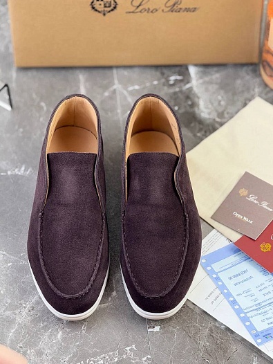 Замшевые лоферы с меховой стелькой Loro Piana Open Walk - Brown   