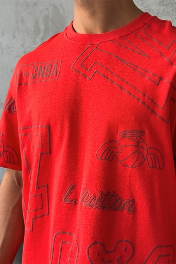 Красная оверсайз футболка Louis Vuitton NBA   