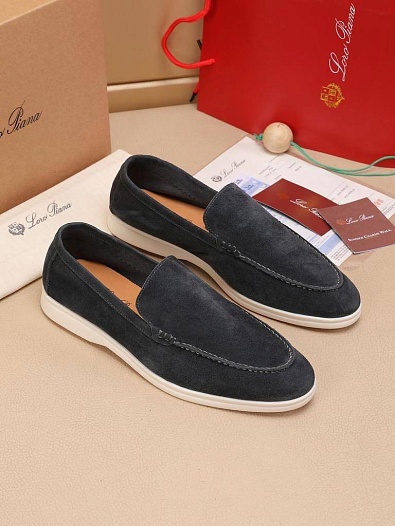 Мужские замшевые лоферы Loro Piana Summer Walk - Grey   