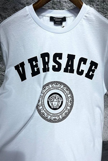 Мужская белая футболка Versace logo-print Medusa   