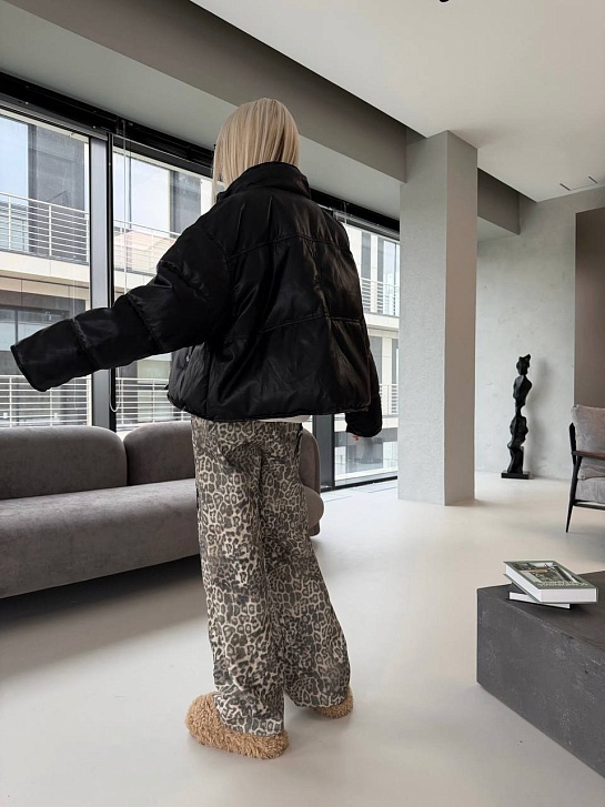 Женская пуховая куртка из эко кожи Chrome Hearts