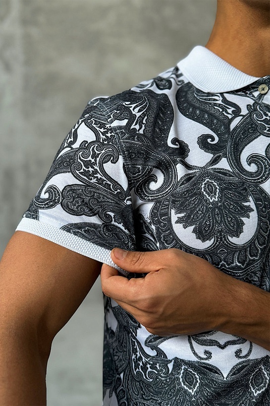 Мужское поло Etro "Floral" - White / Grey