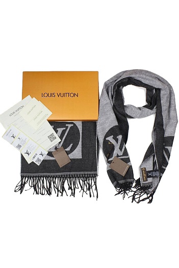 Мужской чёрный шарф Louis Vuitton 185x35 см   