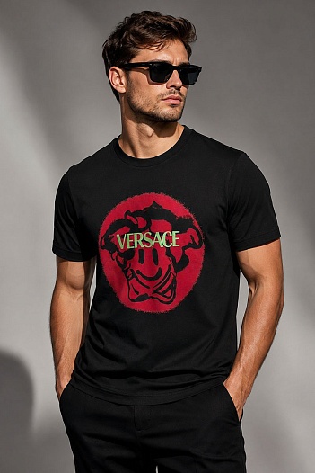Чёрная мужская футболка Versace Medusa Smiley logo   