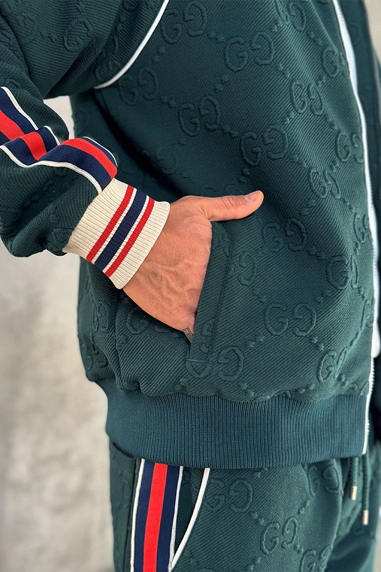 Зелёная кофта на молнии Gucci GG jacquard