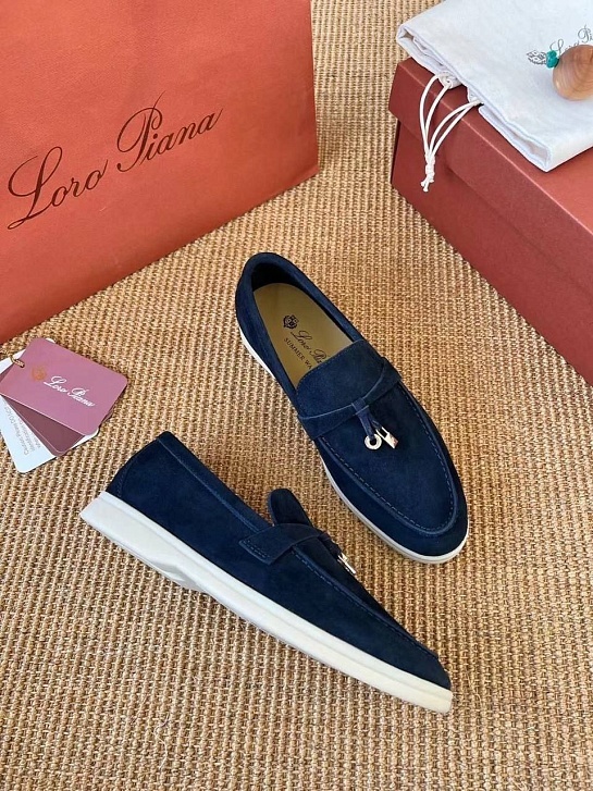 Женские замшевые лоферы Loro Piana Open Walk Premium - Navy