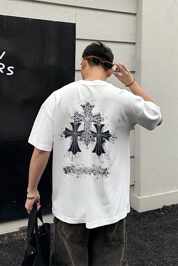 Белая оверсайз футболка Chrome Hearts Premium   