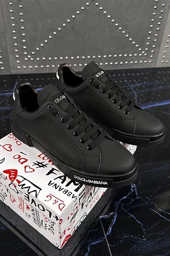 Чёрные кожаные кроссовки Dolce & Gabbana   