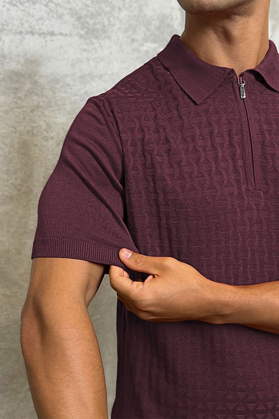 Мужское поло бордового цвета Zilli zip neck