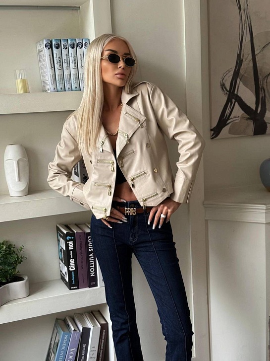 Женская кожаная куртка MIU MIU premium - Beige