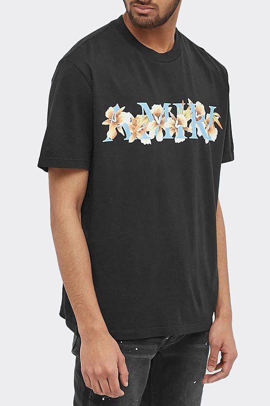 Чёрная оверсайз футболка Amiri Hibiscus Logo