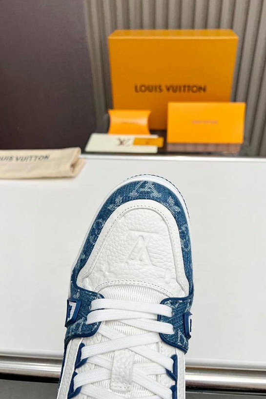 Кожаные кроссовки Louis Vuitton Trainer Monogram - White / Blue