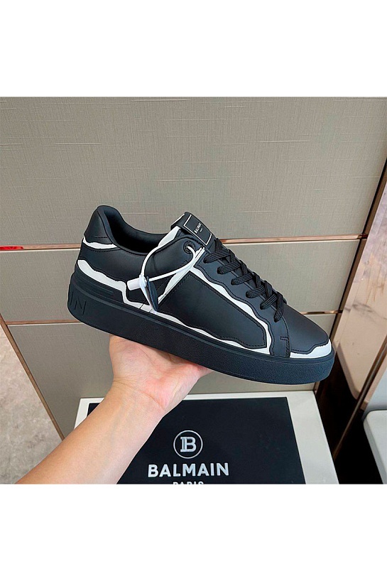 Чёрные кожаные кроссовки Balmain