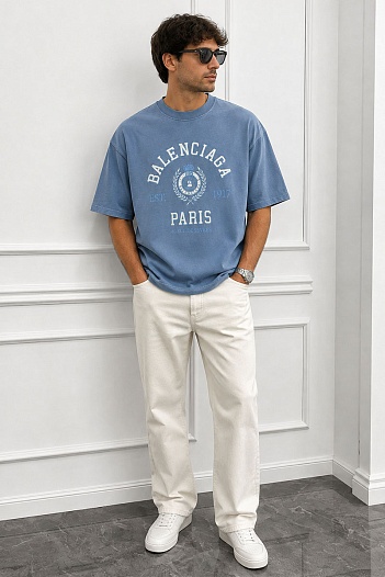 Синяя оверсайз футболка Balenciaga College est.1917   