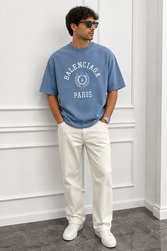 Синяя оверсайз футболка Balenciaga College est.1917