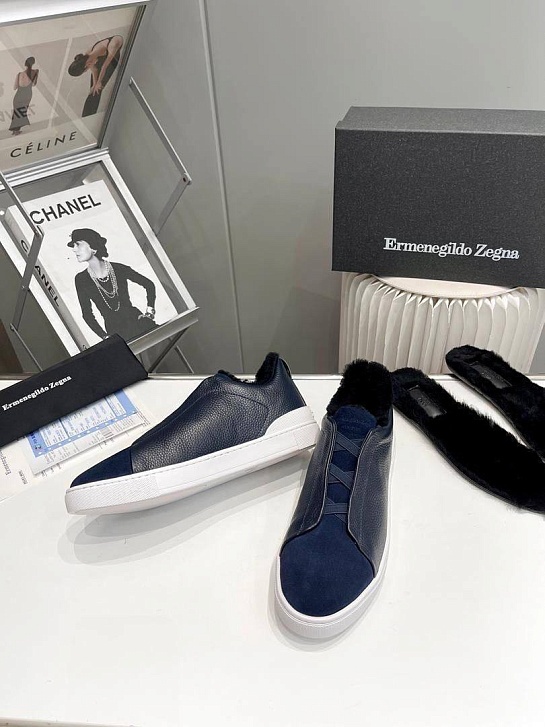 Кроссовки с мехом Ermenegildo Zegna Triple Stitch low-top - Navy