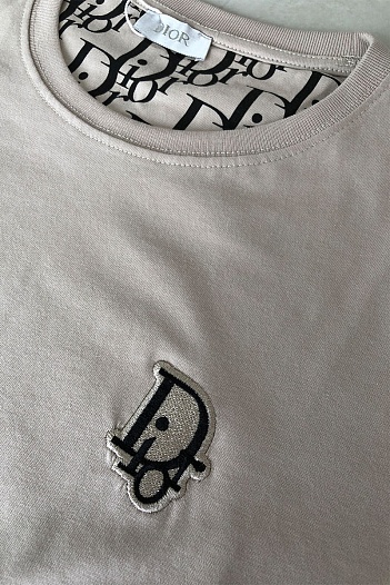 Бежевая мужская футболка Dior embroidered logo   