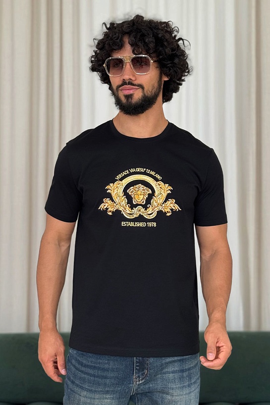 Чёрная футболка Versace Coupe Blason embroidered