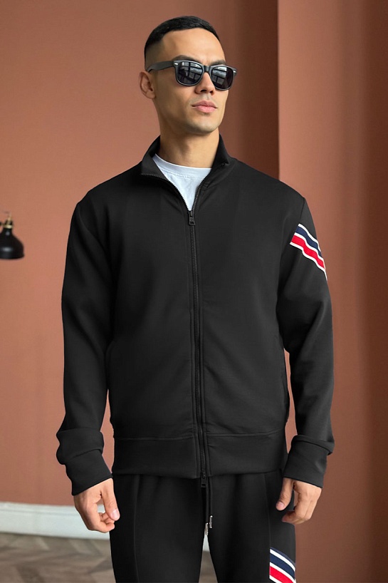 Кофта на молнии Moncler striped logo - Black
