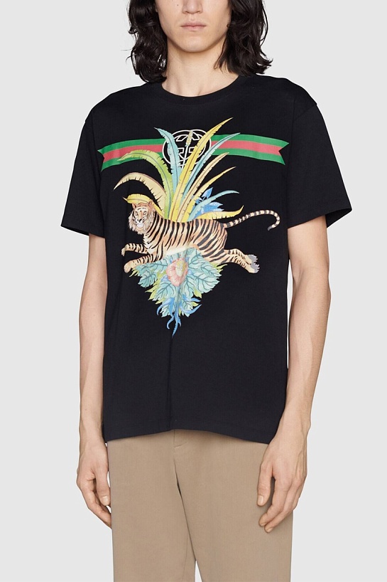 Чёрная оверсайз футболка Gucci Lunar New Year Tiger