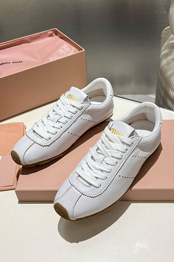 Женские кожаные кроссовки MIU MIU Premium - White   