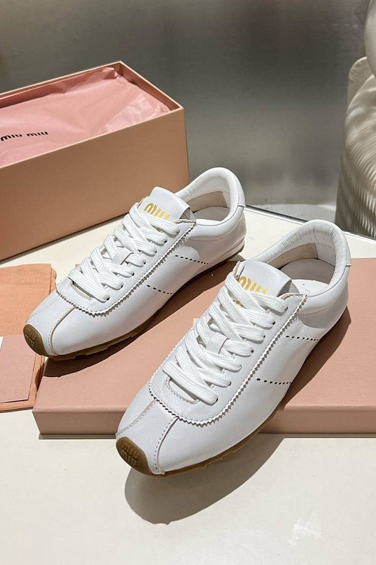 Женские кожаные кроссовки MIU MIU Premium - White