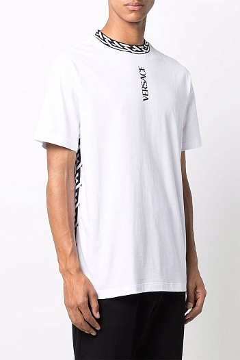 Белая мужская футболка Versace La Greca trim   