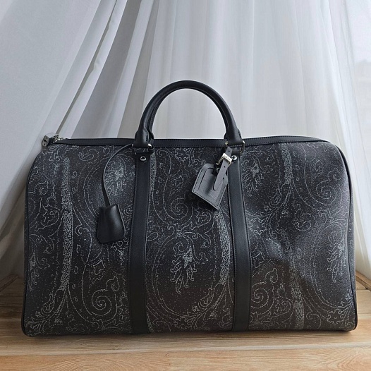 Кожаная дорожная сумка Etro с узором пейсли 50x28 см   