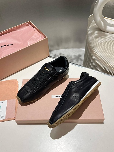 Женские кожаные кроссовки MIU MIU Premium - Black   
