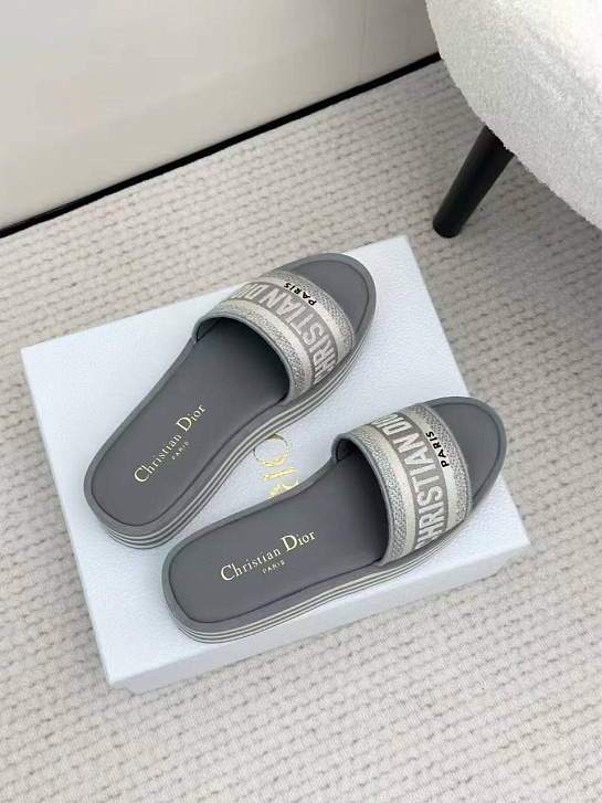 Женские шлёпанцы на платформе Dior Premium - Grey