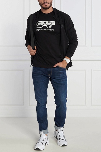Мужская чёрная футболка Emporio Armani 7 logo-print   