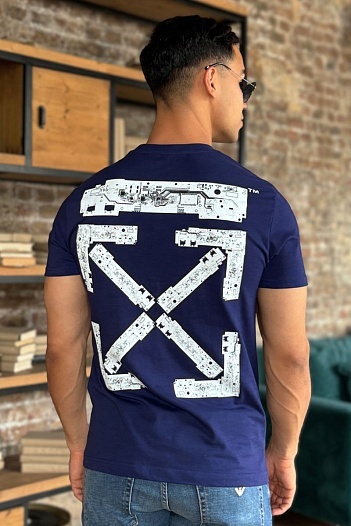 Тёмно-синяя футболка Off-White teenage engineering   