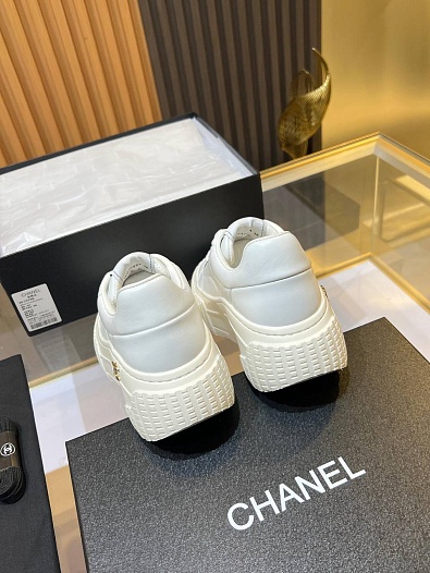 Женские кожаные кроссовки Chanel Premium - White   