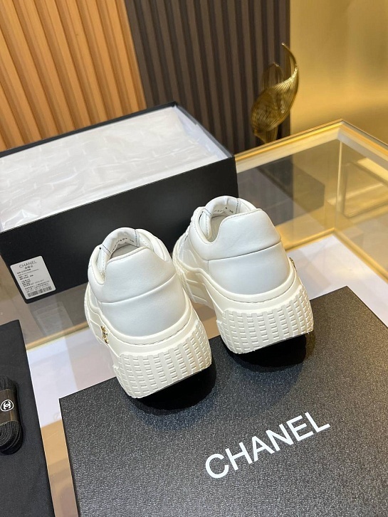 Женские кожаные кроссовки Chanel Premium - White