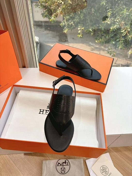 Женские кожаные сандалии Hermes Premium - Black
