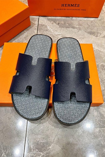 Кожаные шлёпанцы Hermes Izmir - Navy   
