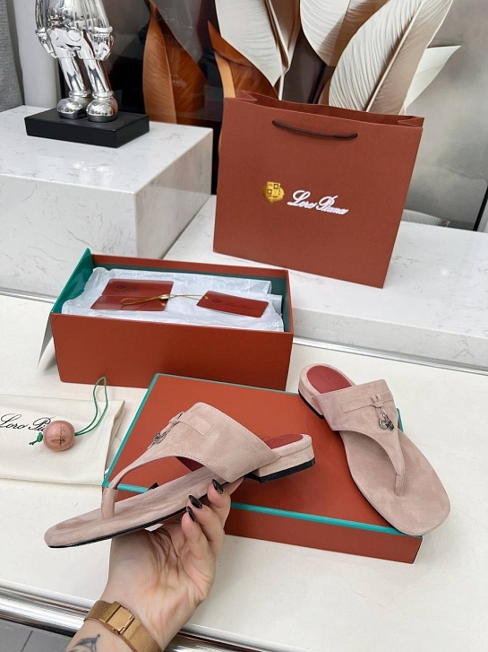 Женские замшевые шлёпанцы Loro Piana Premium - Pink