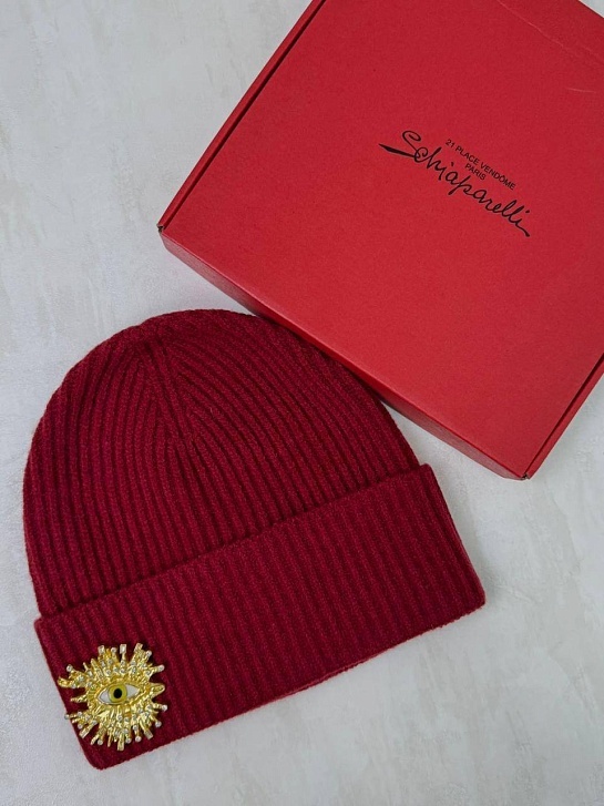 Женская шапка со съемной брошью Schiaparelli Premium - Red