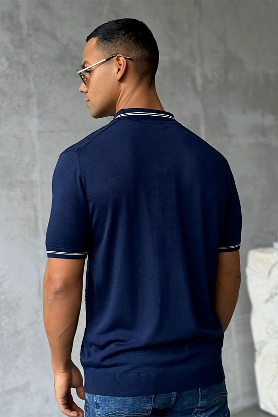 Мужское поло Zilli zip neck - Blue