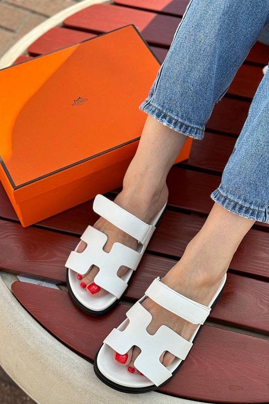 Женские кожаные сандалии Hermes Chypre - White