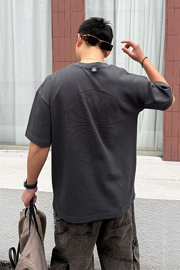 Серая оверсайз футболка Chrome Hearts Premium   