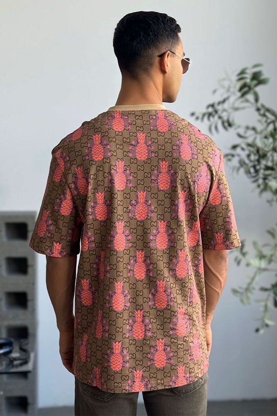 Брендовая оверсайз футболка Gucci Pineapples - Brown