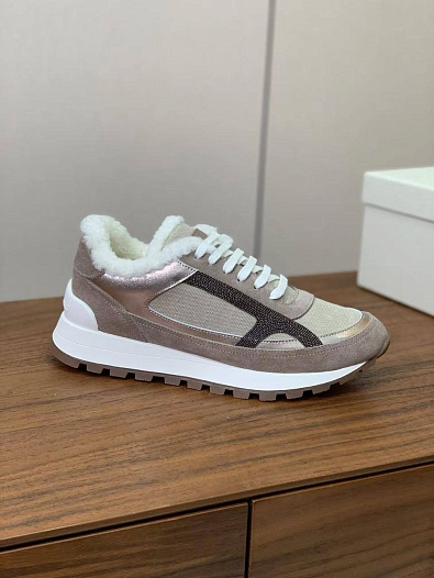 Женские замшевые кроссовки с мехом Brunello Cucinelli premium   