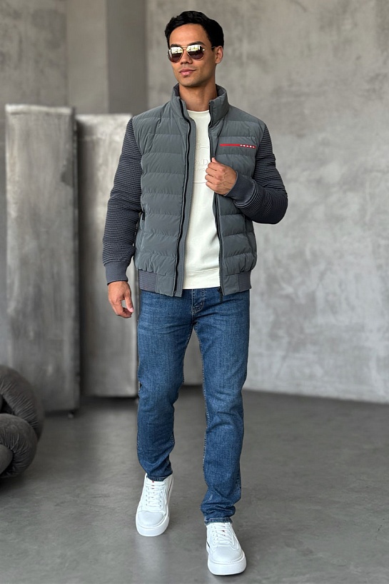 Куртка с вязаными рукавами Prada Linea Rossa - Grey